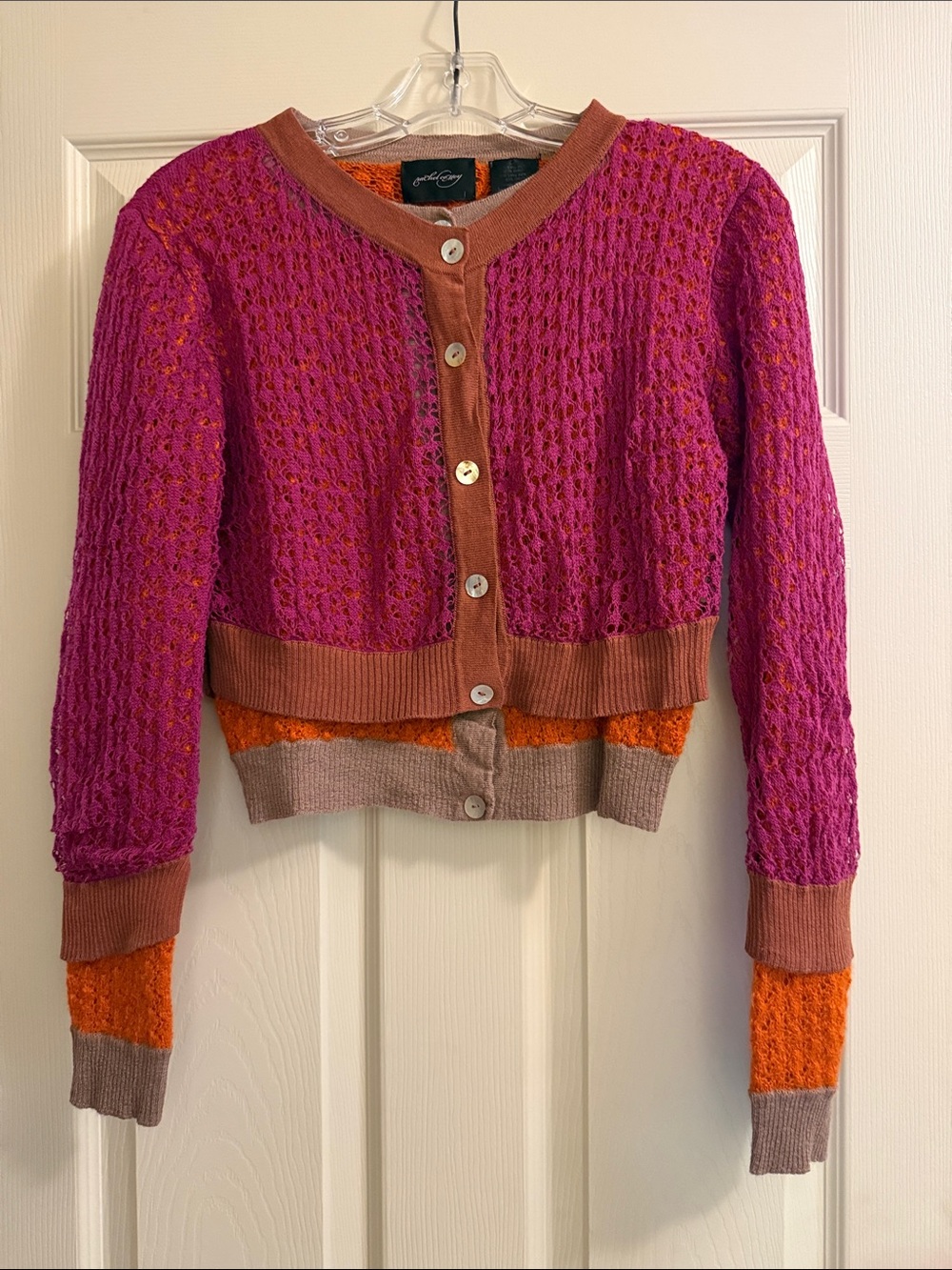 Rachel Comey Vintage Bright Pink & Orange Knit Button-Front Cardigan